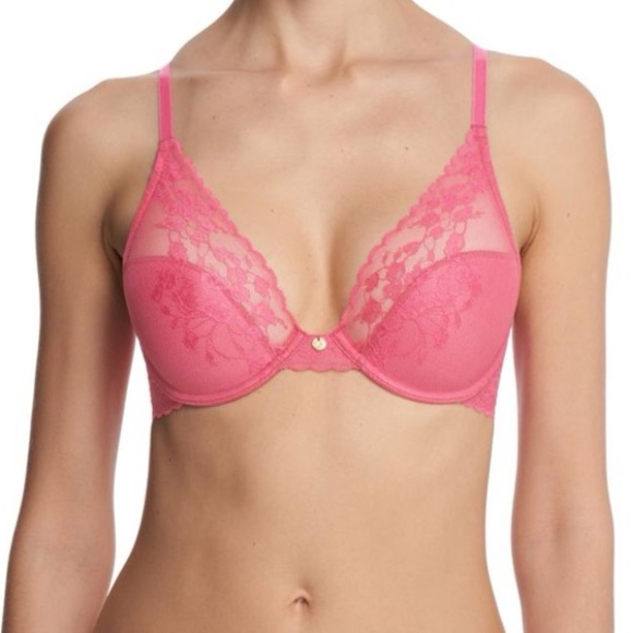 Natori 36DDD Cherry Blossom Peach Rose Pink Lace Plunge Bra - Picture 9 of 9